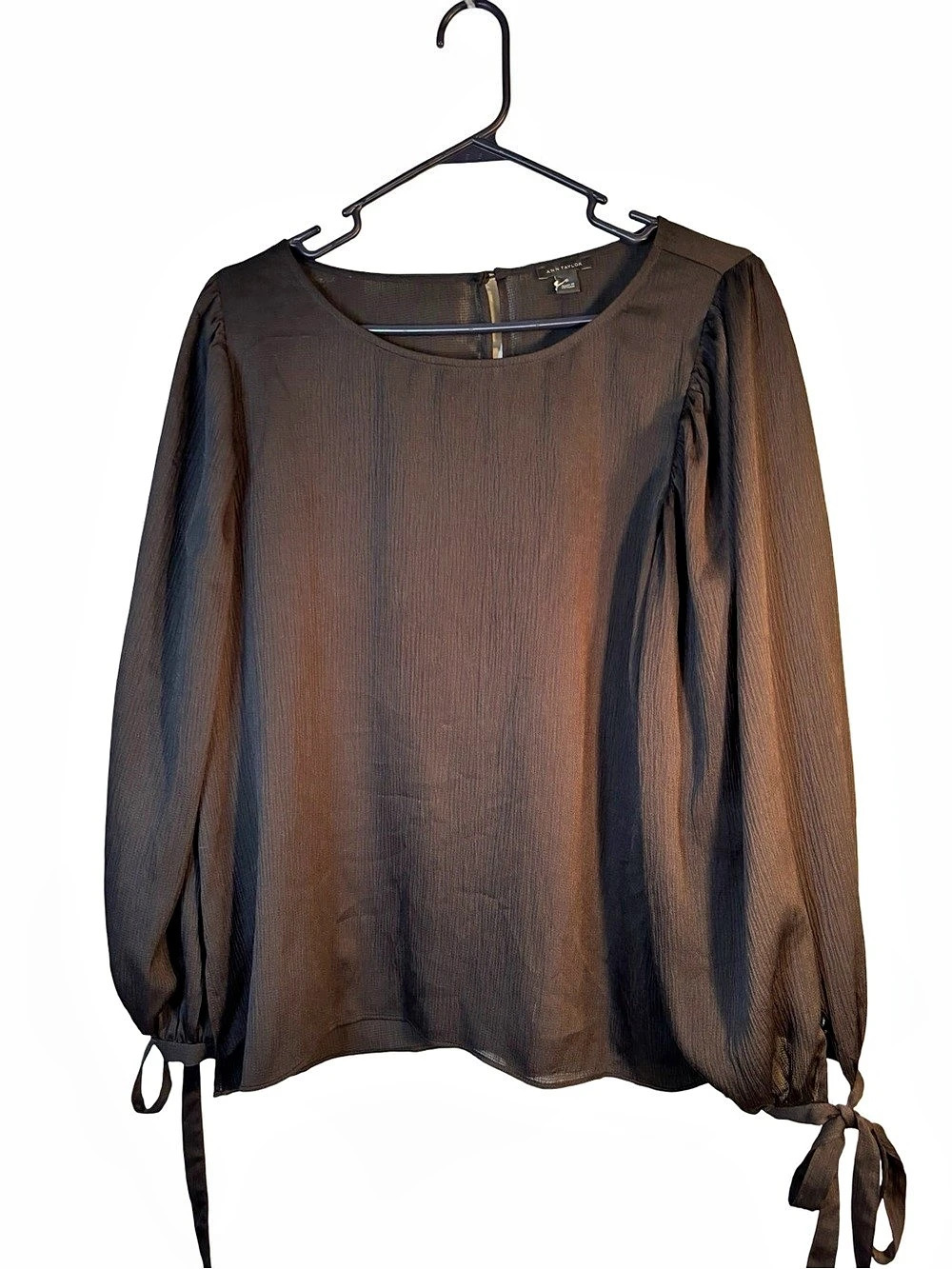 Ann Taylor Long Sleeve Tie Cuff Blouse Black party workwear